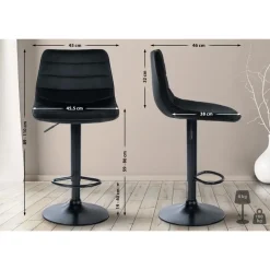 CLP Set van 2 Barkruk Lex mat zwart Frame - Fluweel - zwart