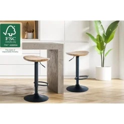 Barkrukken-CLP Set van 2 Barkruk Skelde zwart Frame - Hout - natura