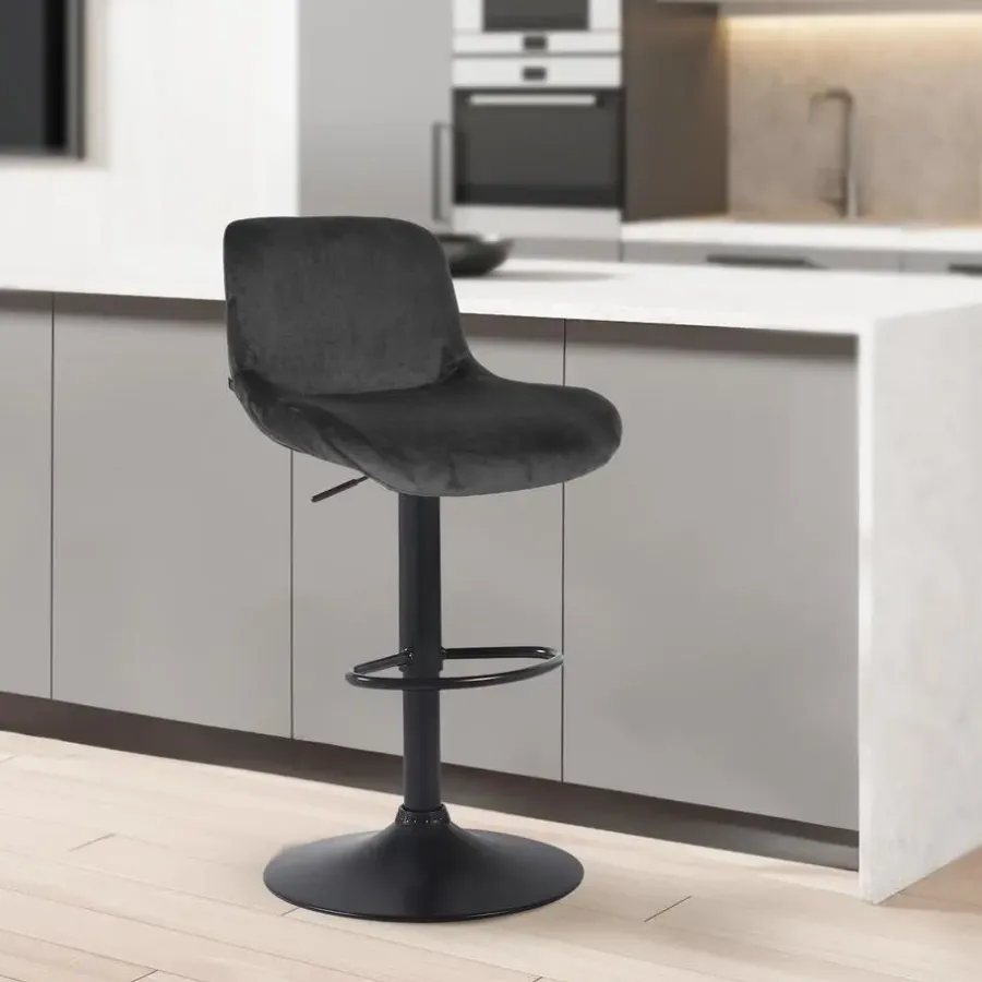 CLP Set van 2 Barkruk Solon mat zwart Frame - Fluweel - zwart