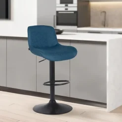 Barkrukken-CLP Set van 2 Barkruk Solon mat zwart Frame - Stof - blauw