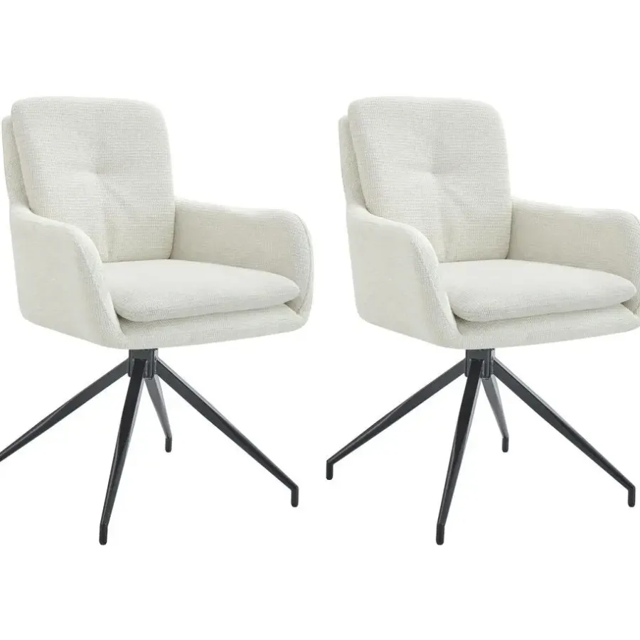CLP Set van 2 Eetkamerstoel Pickett mat zwart Frame - Stof - creme