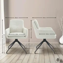 CLP Set van 2 Eetkamerstoel Pickett mat zwart Frame - Stof - creme