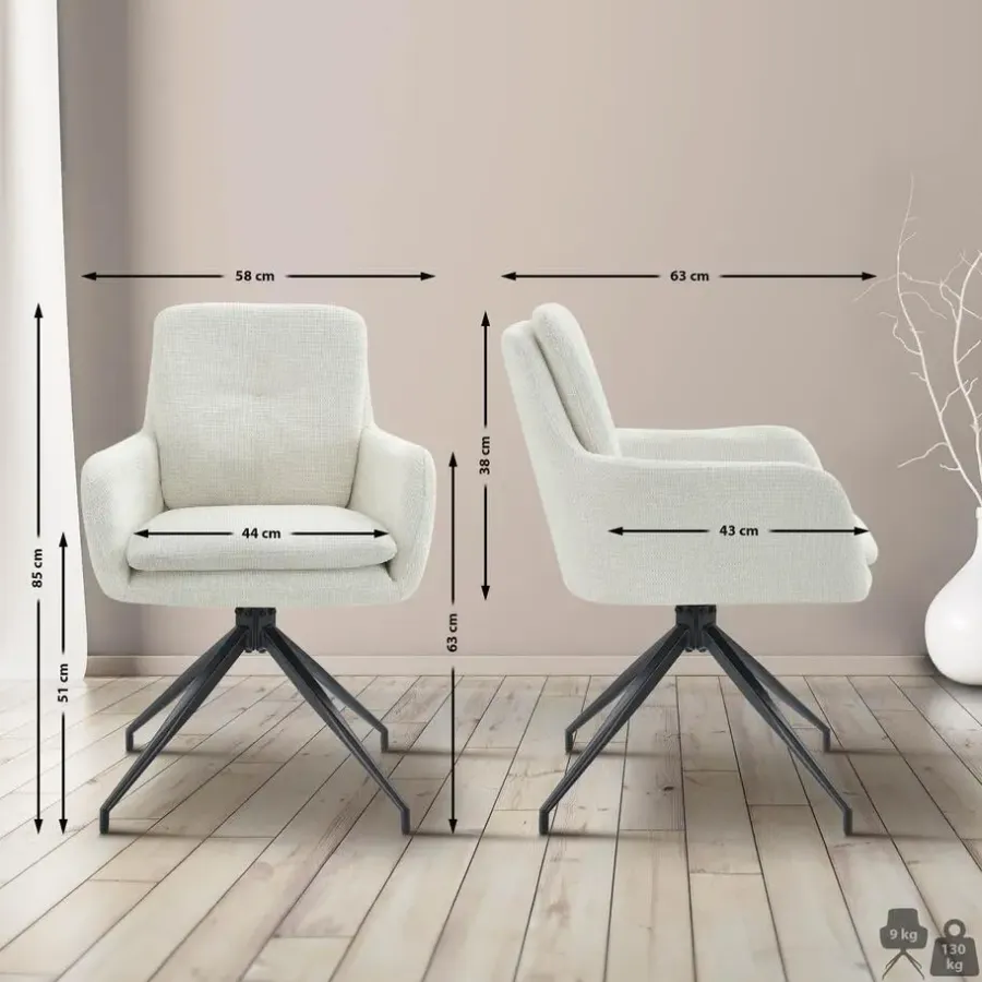 CLP Set van 2 Eetkamerstoel Pickett mat zwart Frame - Stof - creme