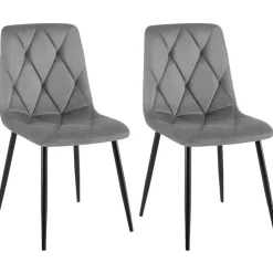 CLP Set van 2 Eetkamerstoel Clairton zwart Frame - Fluweel - donkergrijs