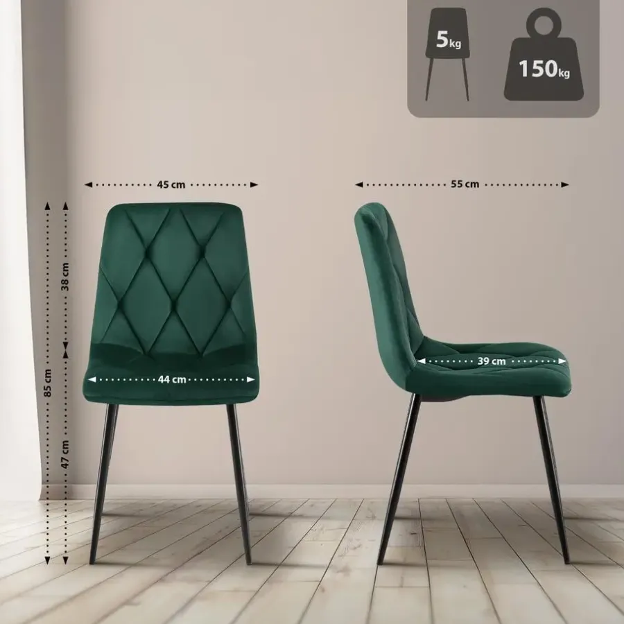 CLP Set van 2 Eetkamerstoel Clairton zwart Frame - Fluweel - groen