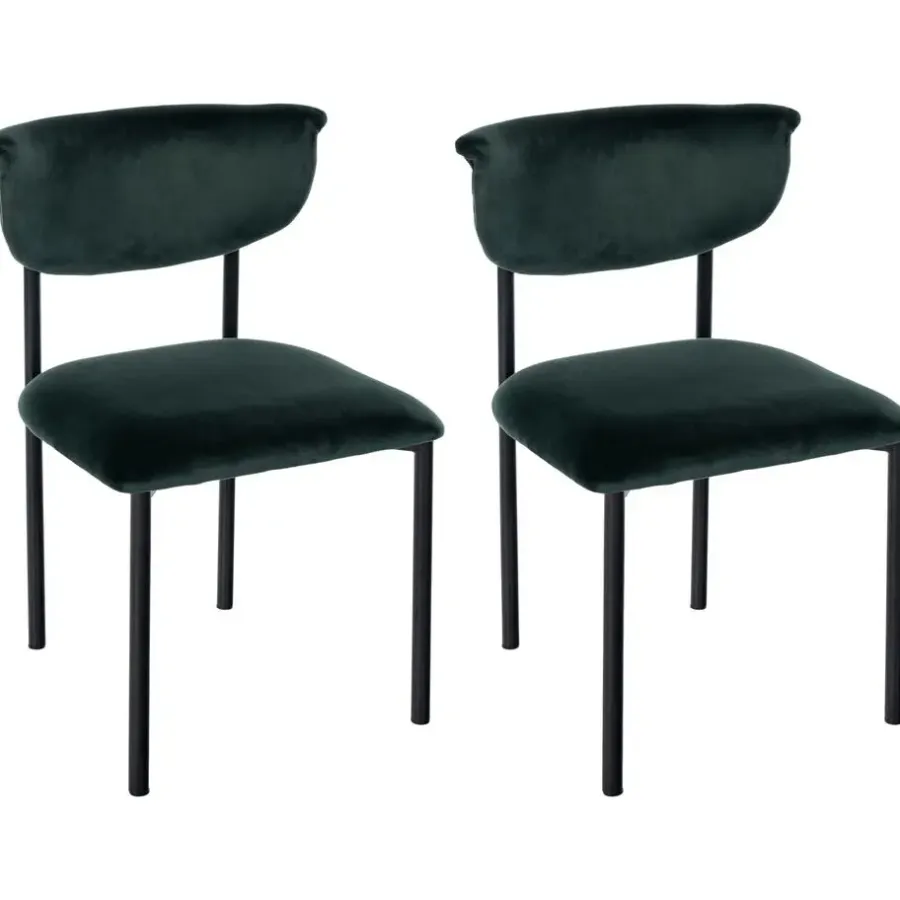 Eetkamerstoelen-CLP Set van 2 Eetkamerstoel Gambell Fluweel - donkergroen