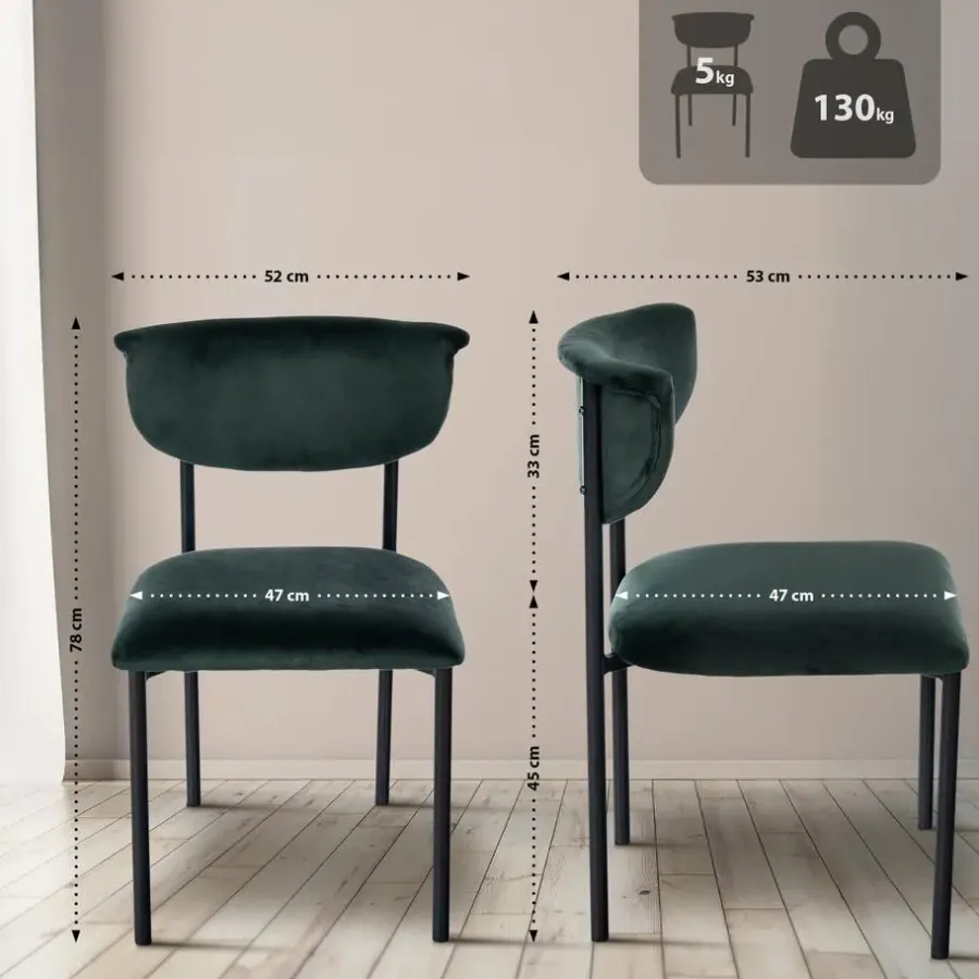 Eetkamerstoelen-CLP Set van 2 Eetkamerstoel Gambell Fluweel - donkergroen