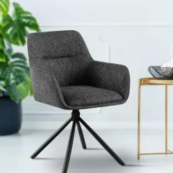 Eetkamerstoelen-CLP Set van 2 Eetkamerstoel Tipton zwart Frame - Stof - donkergrijs