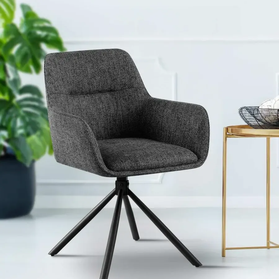 Eetkamerstoelen-CLP Set van 2 Eetkamerstoel Tipton zwart Frame - Stof - donkergrijs