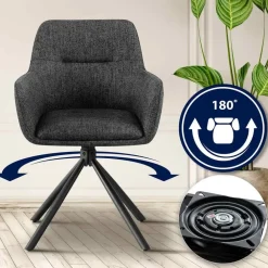Eetkamerstoelen-CLP Set van 2 Eetkamerstoel Tipton zwart Frame - Stof - donkergrijs
