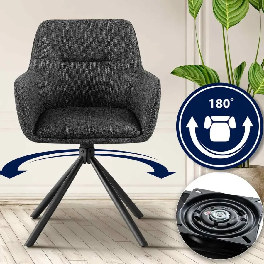 Eetkamerstoelen-CLP Set van 2 Eetkamerstoel Tipton zwart Frame - Stof - donkergrijs