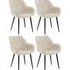 Eetkamerstoelen-CLP Set van 4 Eetkamerstoel Tanna zwart Frame - Fluweel - creme