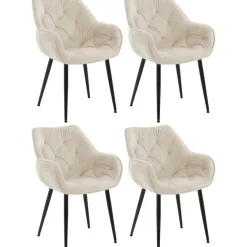 Eetkamerstoelen-CLP Set van 4 Eetkamerstoel Tanna zwart Frame - Fluweel - creme