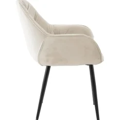 Eetkamerstoelen-CLP Set van 4 Eetkamerstoel Tanna zwart Frame - Fluweel - creme