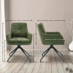 CLP Set van 2 Eetkamerstoel Pickett mat zwart Frame - Stof - groen