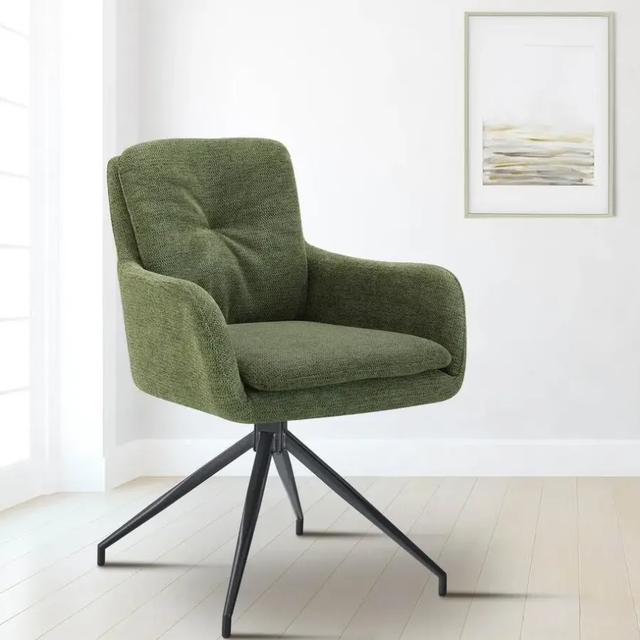 CLP Set van 2 Eetkamerstoel Pickett mat zwart Frame - Stof - groen