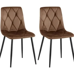 Eetkamerstoelen-CLP Set van 2 Eetkamerstoel Clairton zwart Frame - Fluweel - bruin