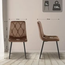 Eetkamerstoelen-CLP Set van 2 Eetkamerstoel Clairton zwart Frame - Fluweel - bruin