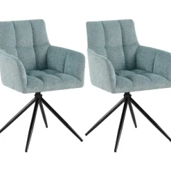 Eetkamerstoelen-CLP Set van 2 Eetkamerstoel Jonah zwart Frame - Stof - turkis