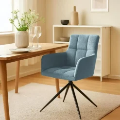 Eetkamerstoelen-CLP Set van 2 Eetkamerstoel Jonah zwart Frame - Stof - turkis