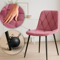 CLP Set van 2 Eetkamerstoel Clairton zwart Frame - Fluweel - roze