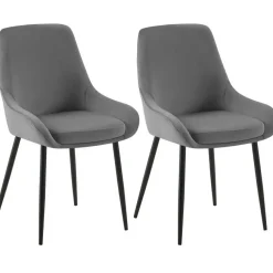 Eetkamerstoelen-CLP Set van 2 Eetkamerstoel Elmira zwart Frame - Fluweel - donkergrijs