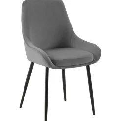 Eetkamerstoelen-CLP Set van 2 Eetkamerstoel Elmira zwart Frame - Fluweel - donkergrijs