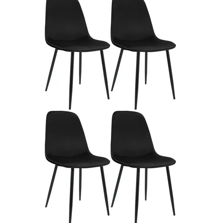 Eetkamerstoelen-CLP Set van 4 Eetkamerstoel Maryam zwart Frame - Fluweel - zwart