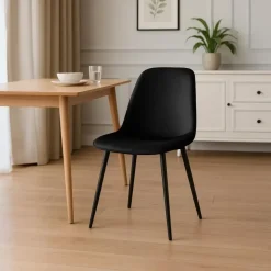 Eetkamerstoelen-CLP Set van 4 Eetkamerstoel Maryam zwart Frame - Fluweel - zwart