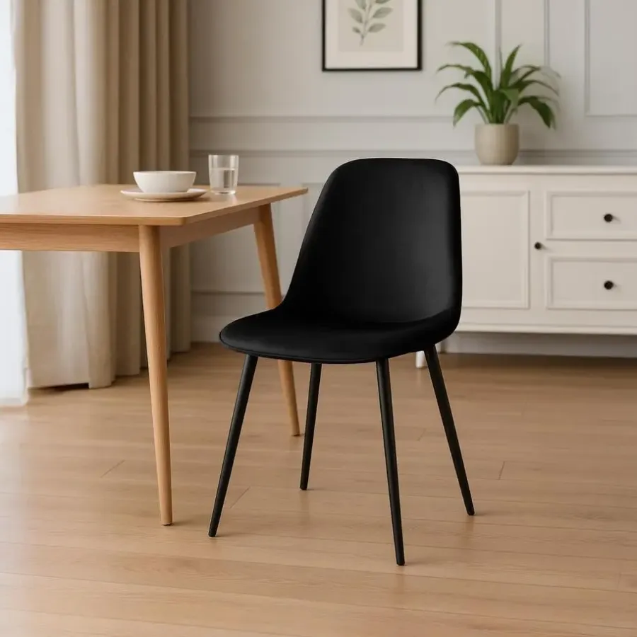Eetkamerstoelen-CLP Set van 4 Eetkamerstoel Maryam zwart Frame - Fluweel - zwart