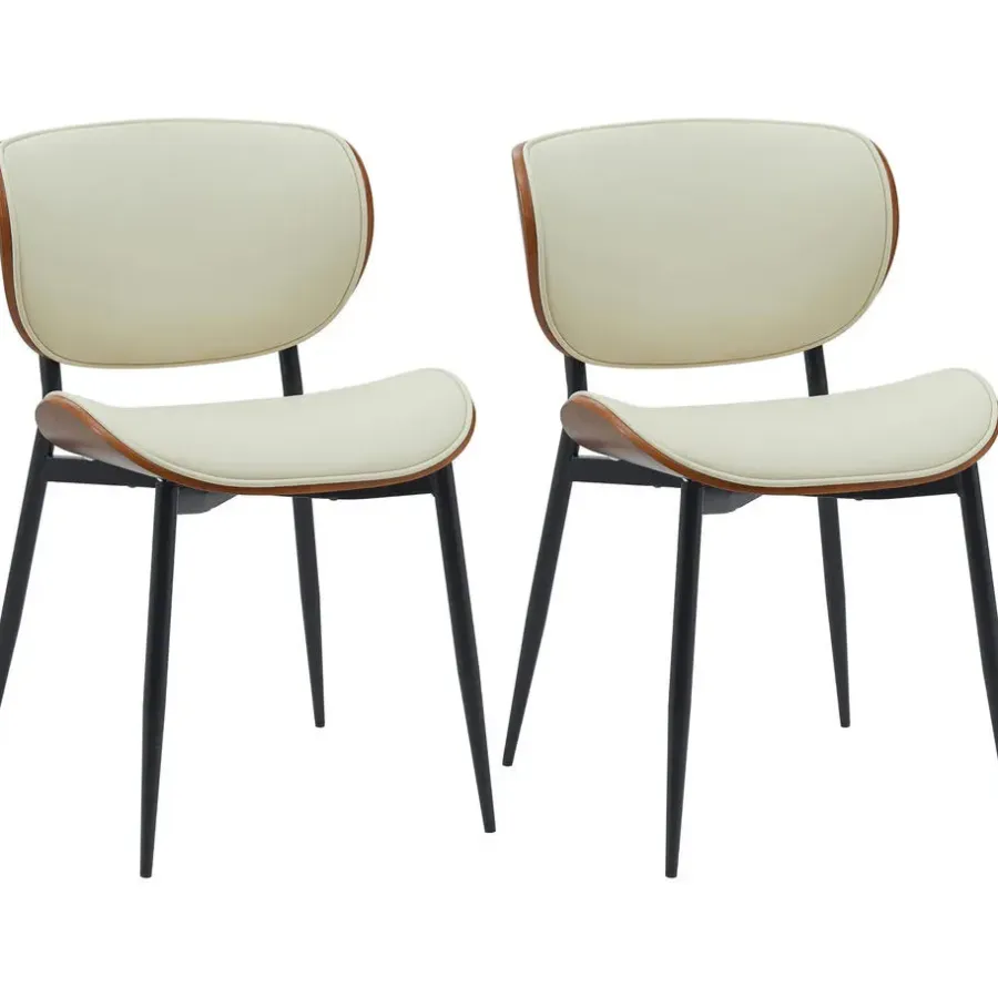 Eetkamerstoelen-CLP Set van 2 Eetkamerstoel Enid Kunstleer - walnoot/creme