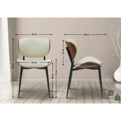 Eetkamerstoelen-CLP Set van 2 Eetkamerstoel Enid Kunstleer - walnoot/creme