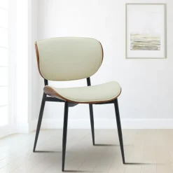 Eetkamerstoelen-CLP Set van 2 Eetkamerstoel Enid Kunstleer - walnoot/creme