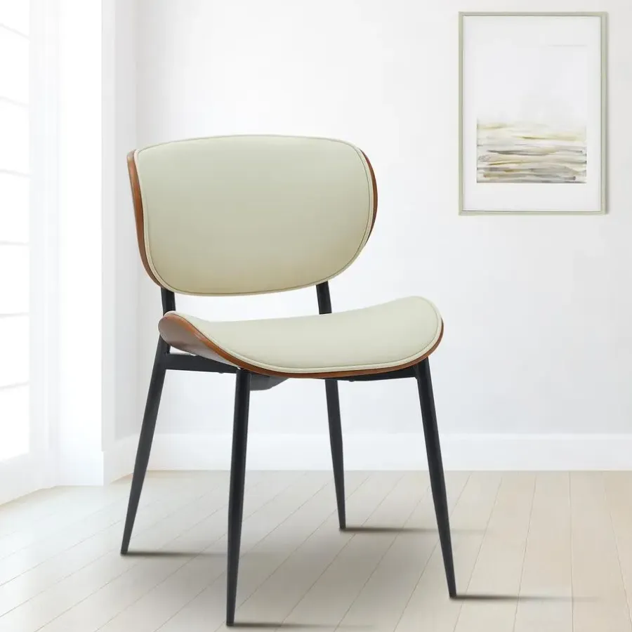 Eetkamerstoelen-CLP Set van 2 Eetkamerstoel Enid Kunstleer - walnoot/creme