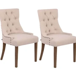 Eetkamerstoelen-CLP Set van 2 Eetkamerstoel Aberdeen antiek licht Frame - Stof - creme