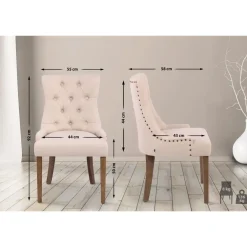 Eetkamerstoelen-CLP Set van 2 Eetkamerstoel Aberdeen antiek licht Frame - Stof - creme