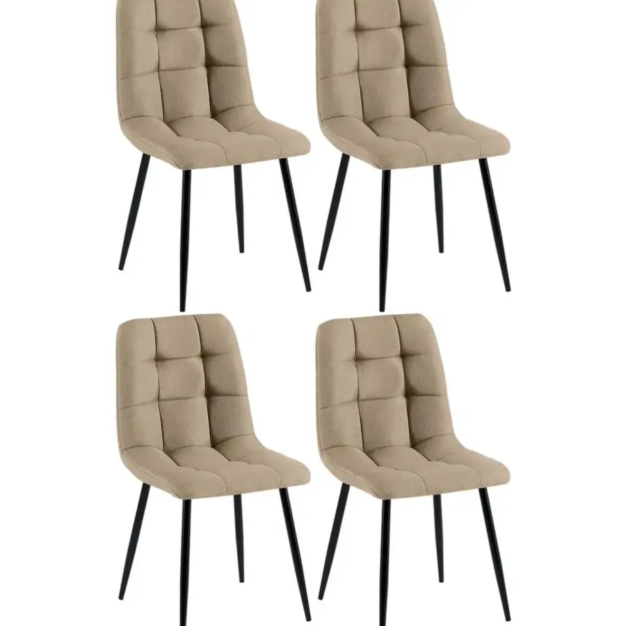Eetkamerstoelen-CLP Set van 4 Eetkamerstoel Antibes zwart Frame - Stof - taupe