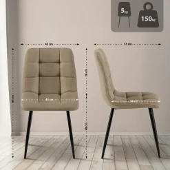 Eetkamerstoelen-CLP Set van 4 Eetkamerstoel Antibes zwart Frame - Stof - taupe