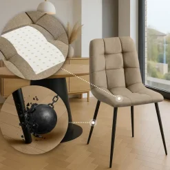 Eetkamerstoelen-CLP Set van 4 Eetkamerstoel Antibes zwart Frame - Stof - taupe