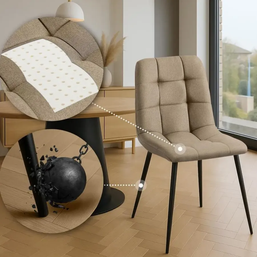 Eetkamerstoelen-CLP Set van 4 Eetkamerstoel Antibes zwart Frame - Stof - taupe