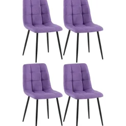 CLP Set van 4 Eetkamerstoel Antibes zwart Frame - Stof - Paars