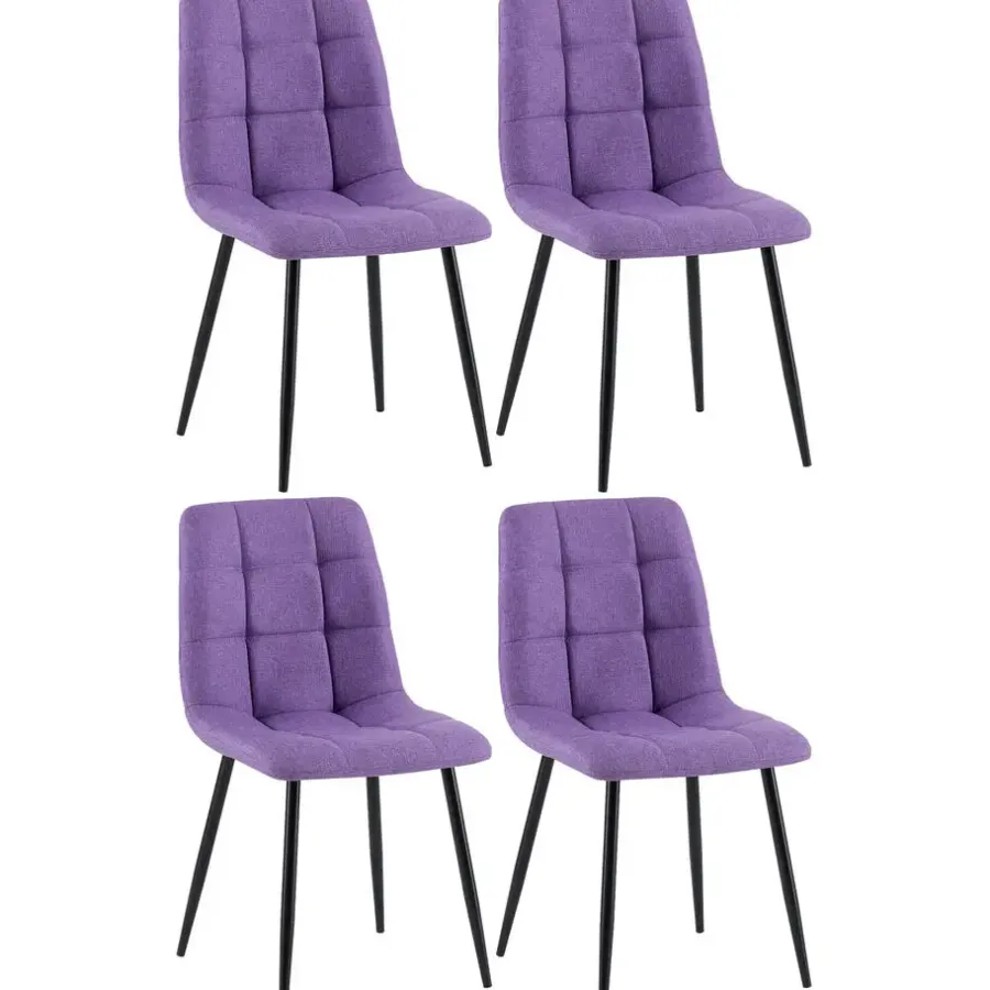 CLP Set van 4 Eetkamerstoel Antibes zwart Frame - Stof - Paars
