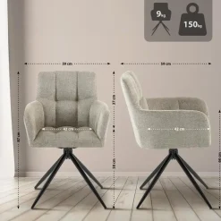 CLP Set van 2 Eetkamerstoel Jonah zwart Frame - Stof - taupe