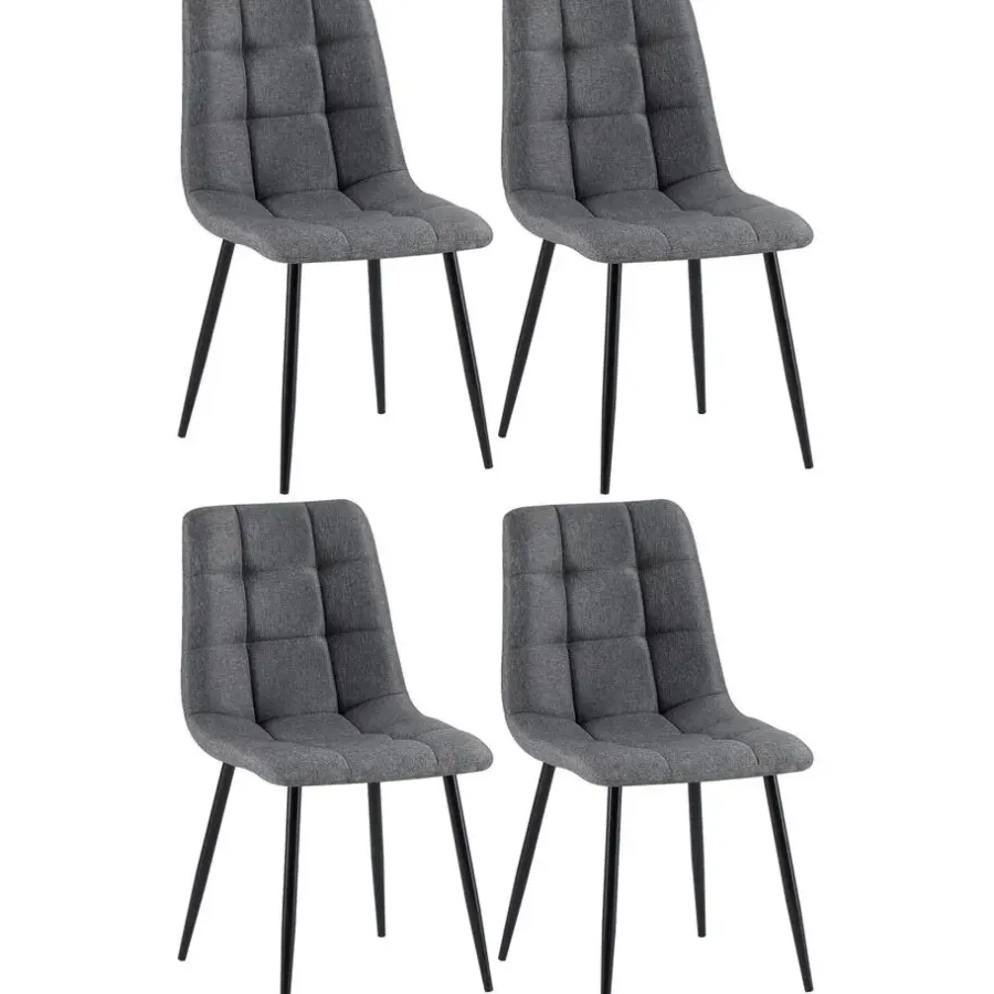 CLP Set van 4 Eetkamerstoel Antibes zwart Frame - Stof - donkergrijs