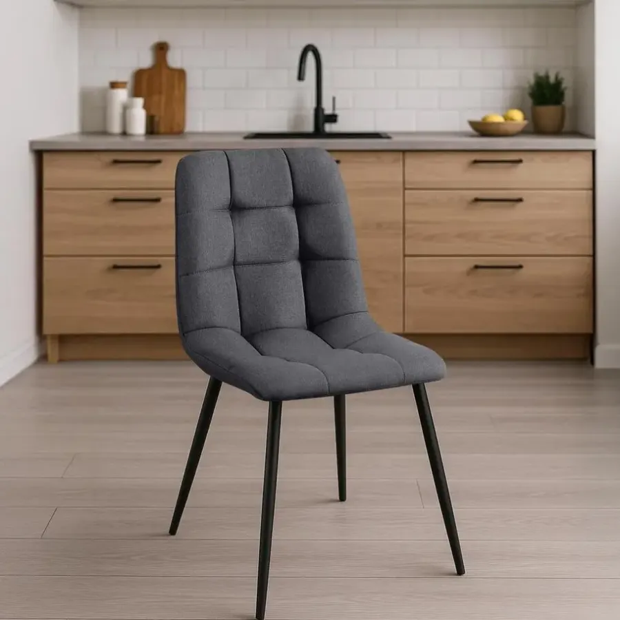 CLP Set van 4 Eetkamerstoel Antibes zwart Frame - Stof - donkergrijs