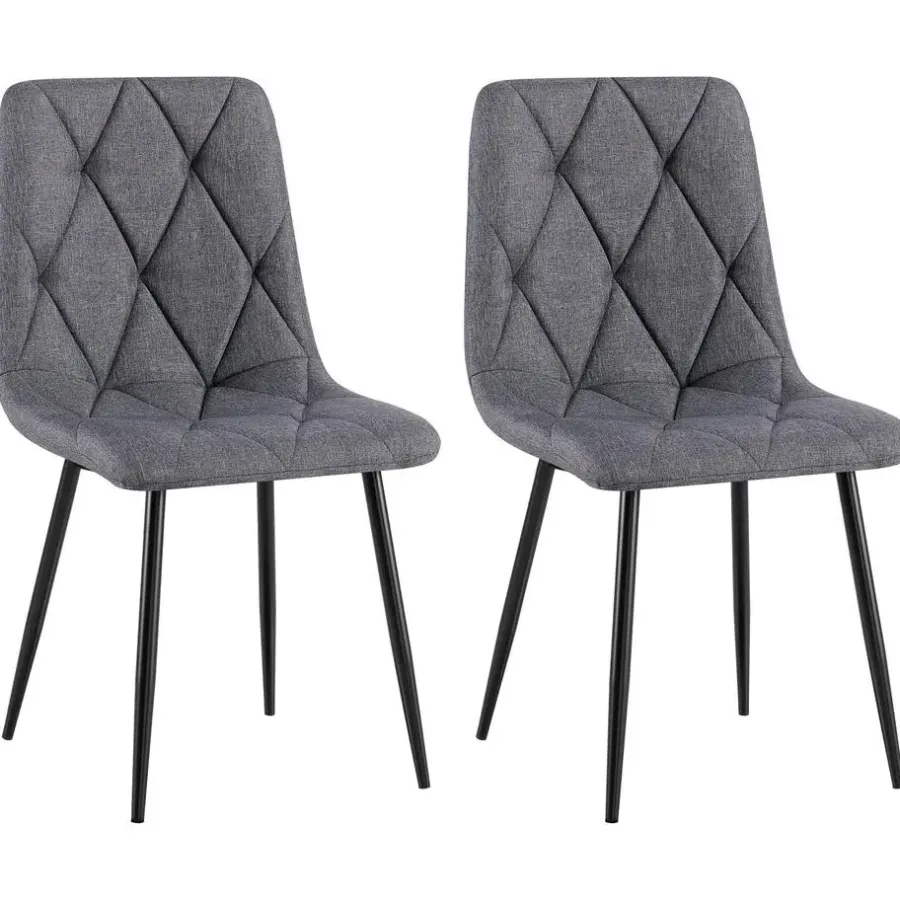 Eetkamerstoelen-CLP Set van 2 Eetkamerstoel Clairton zwart Frame - Stof - donkergrijs
