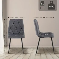 Eetkamerstoelen-CLP Set van 2 Eetkamerstoel Clairton zwart Frame - Stof - donkergrijs