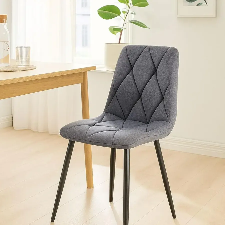 Eetkamerstoelen-CLP Set van 2 Eetkamerstoel Clairton zwart Frame - Stof - donkergrijs