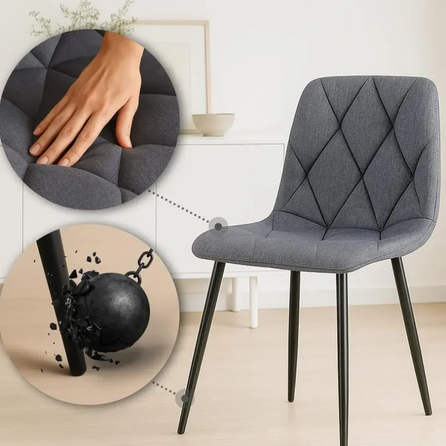 Eetkamerstoelen-CLP Set van 2 Eetkamerstoel Clairton zwart Frame - Stof - donkergrijs