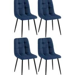 Eetkamerstoelen-CLP Set van 4 Eetkamerstoel Antibes zwart Frame - Stof - blauw